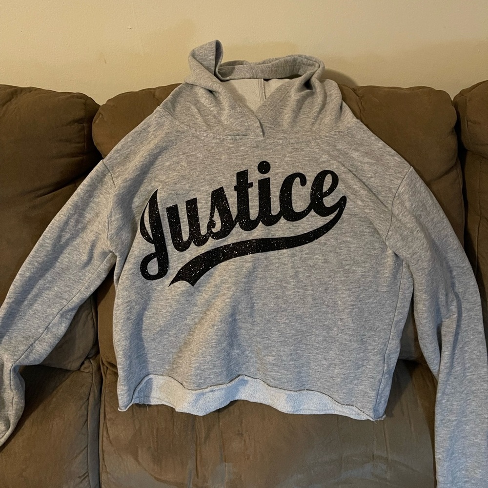 {Justice} Hooded Gray Sweatshirt Crop size 12 girls